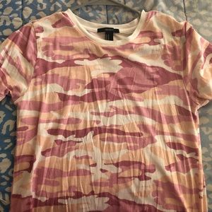 Pink camo shirt.